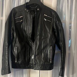 Diesel Black Leather Bike Moto Jacket Men’s Size Silver Accents Medium